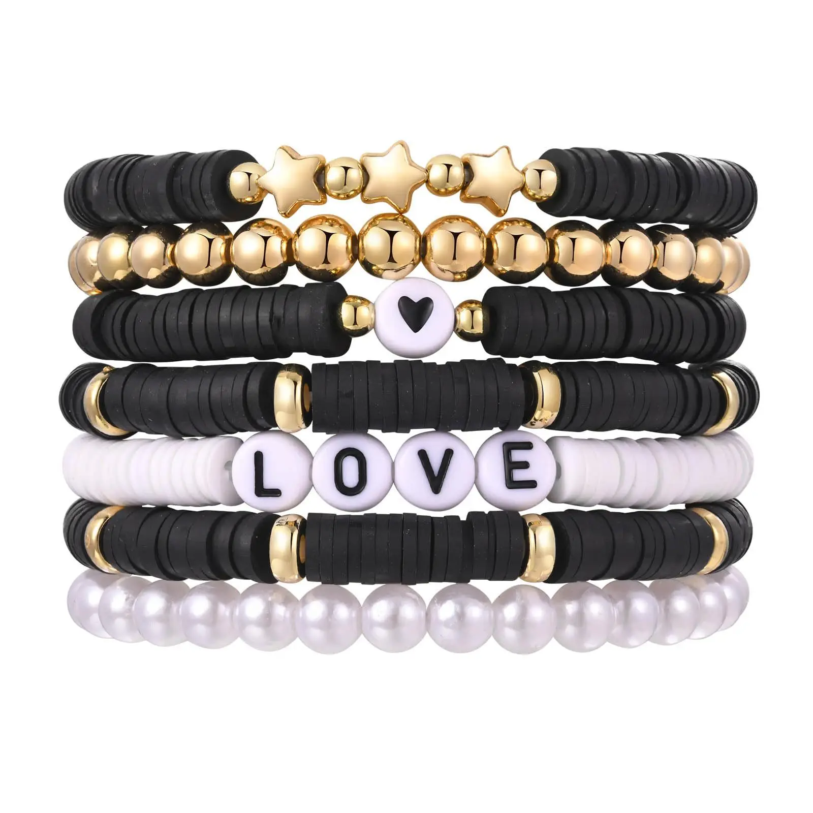 Soft Ceramic Pearl Bracelet Colored Clay Bead Love Gold Bead Star LOVE Letter Bracelet Set
