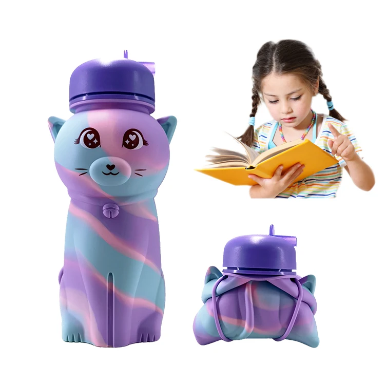 Portable Reusable Gym Girls Child Silicone Water Bottle Custom Logo Bpa Free Kids Student Silicone Water Bottle For School