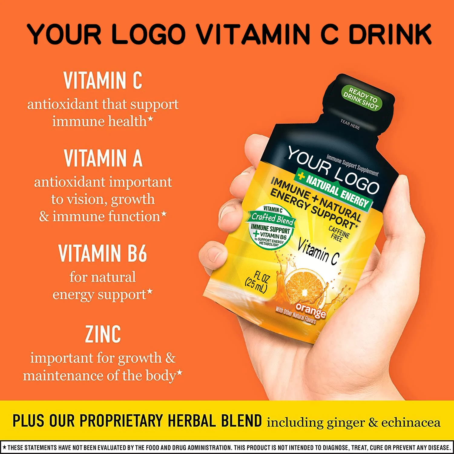 OEM Private Label Vitamin C 500mg affeine Free Sugar Free Immune Support Supplement Vitamin C drink energy drink