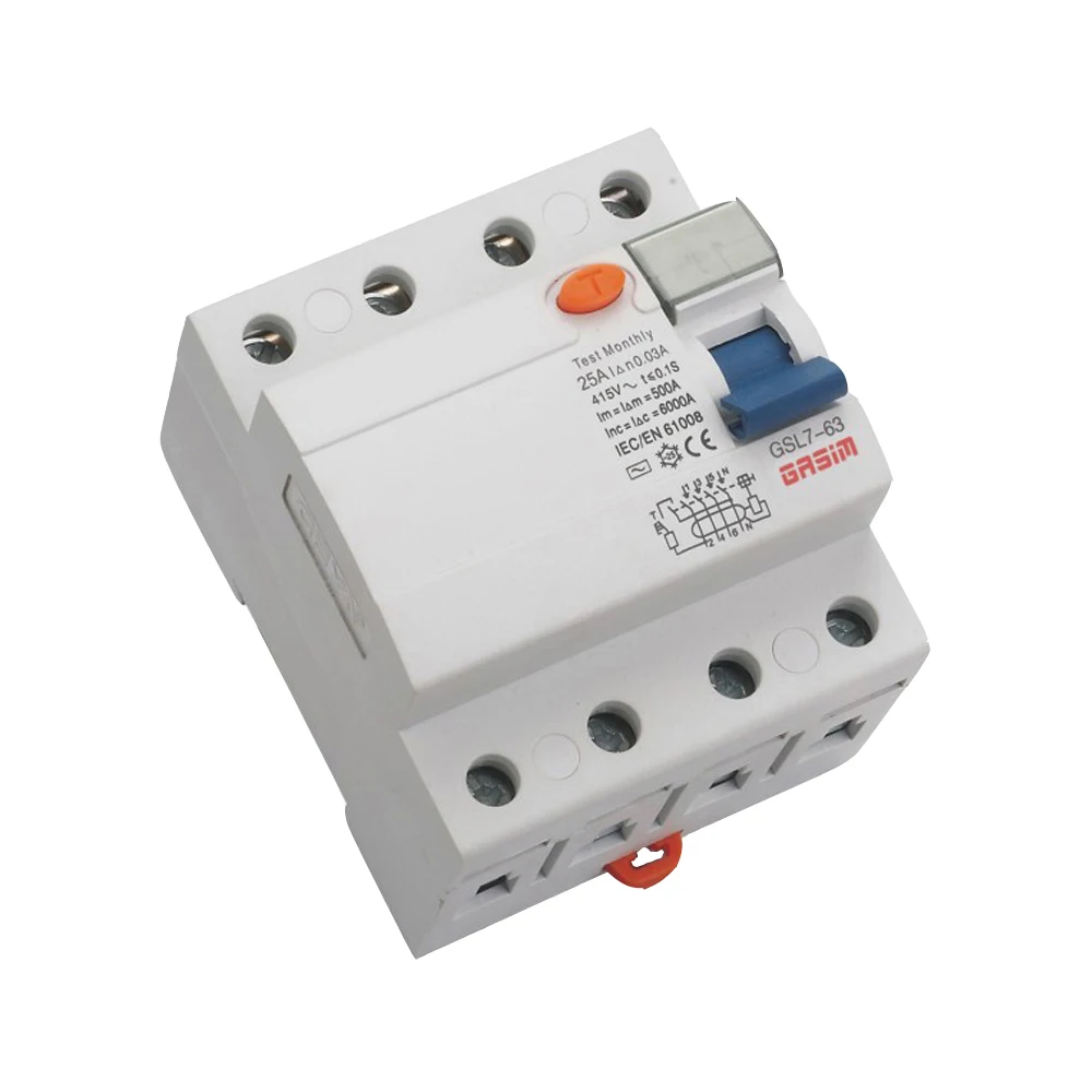 retail GSL8-63 residual current circuit breaker 4p 63a rcd 30ma 100ma 300ma rccb circuit breaker
