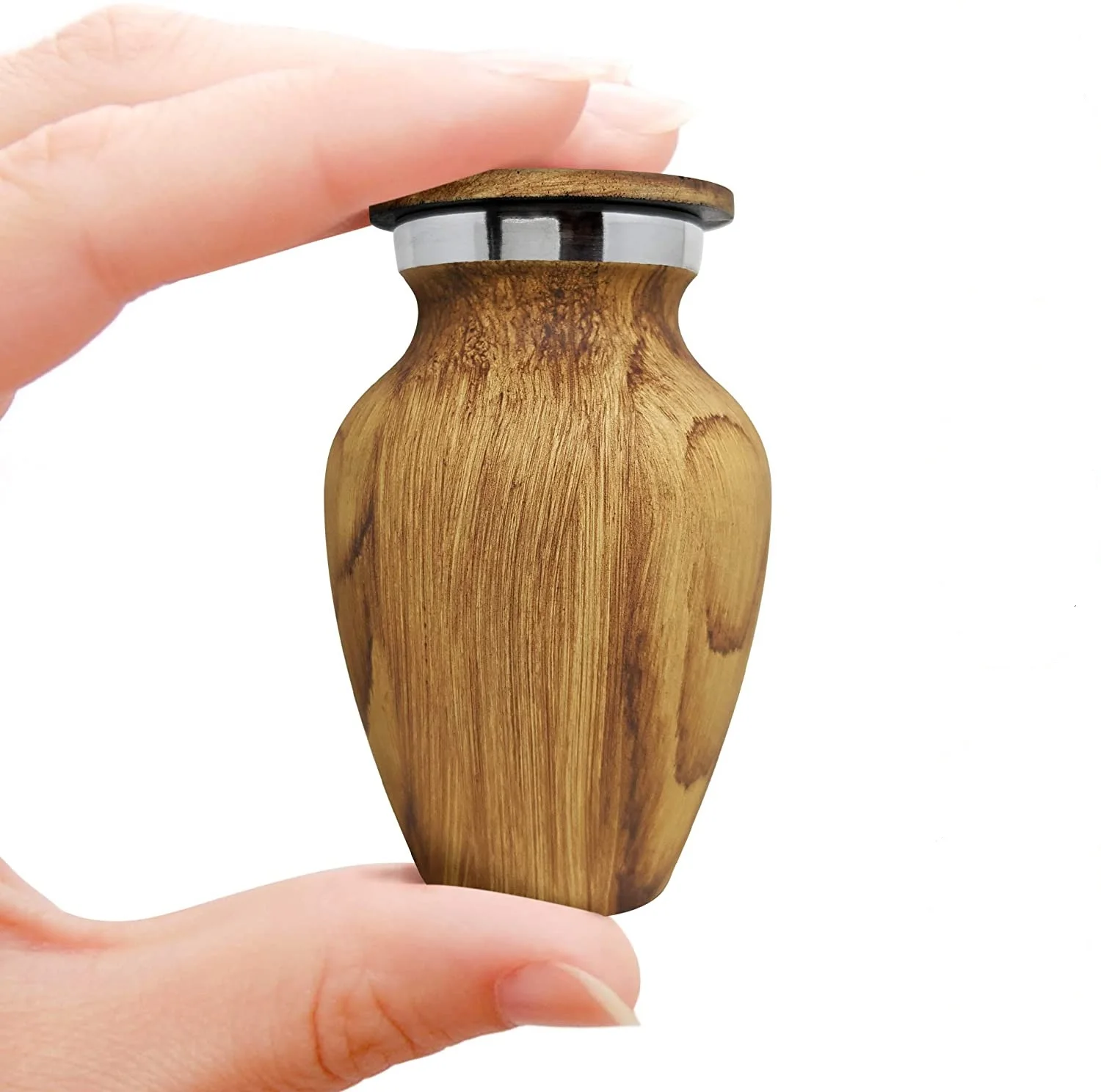 Small Keepsake Cremation Urn for Human Ashes Aluminum with Wood Grain Finish | Mini Metal Sharing Personal Funeral Urn for Pet