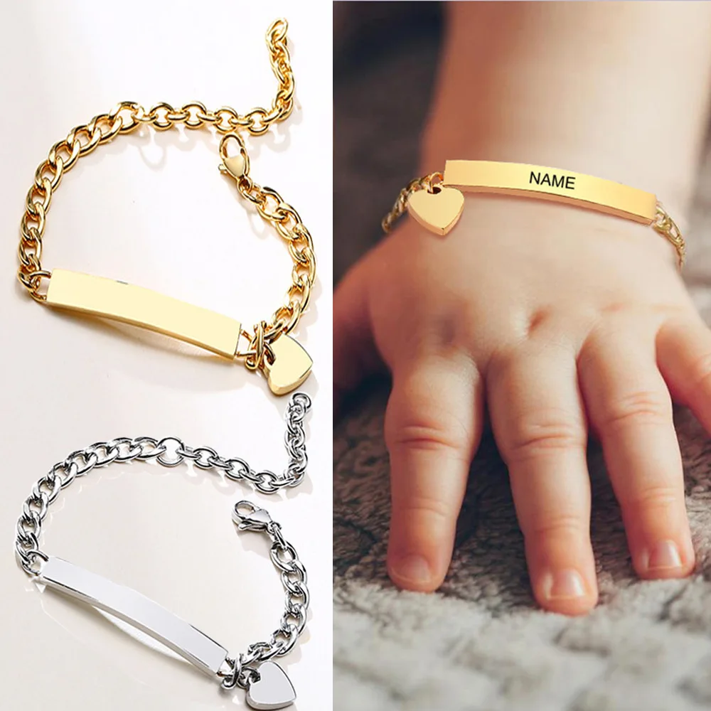 Custom Made Vacuum Gold Plated Personalized engravable/laser birthday custom Charm Baby Name Blank Bar Bracelet