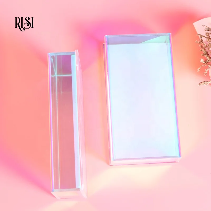 RISI Acrylic Eyelash Extension Organizer Box Storage Eyelash Magnet Lash Tile With Cover Iridescent Private Label