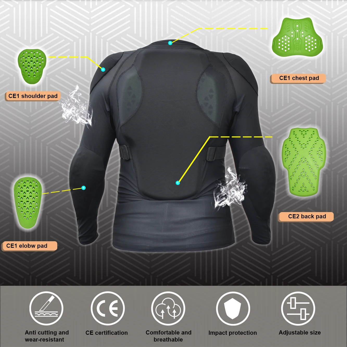 CE Level 1 LEVEL 2 Protective Motorcycle Body Armor Riding Armored Mesh Shirt With D3O  pad For All season