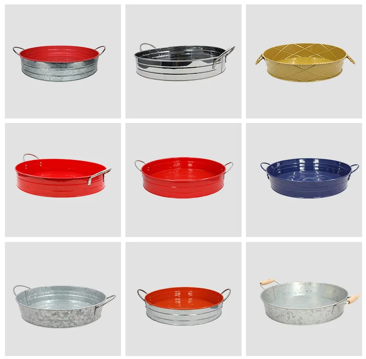 Wholesale Handmade Decorative  Kitchen Food Burger Galvanized Serving Tray With Handle