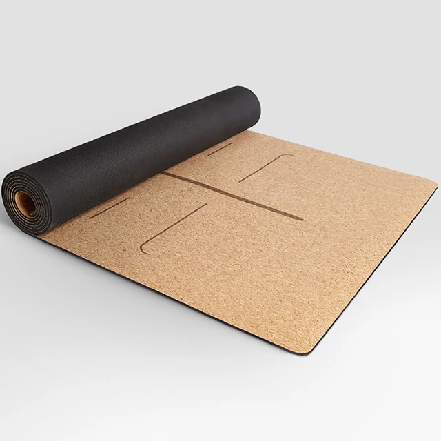 Hot sales Cork Yoga Mat Body Alignment Lines Anti Tear yoga  Mat