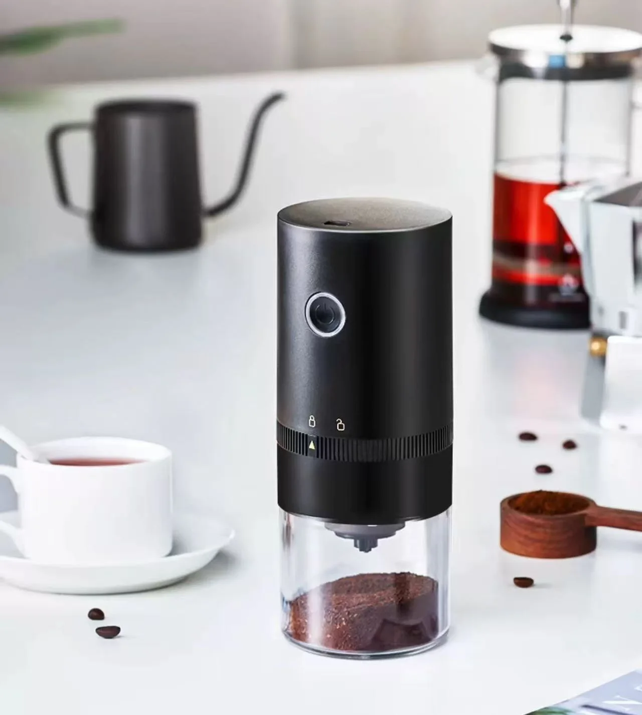 Portable Coffee Grinder - Electric Burr Coffee Grinder for Traveling, Camping, Office - Rechargeable and Cordless Coffee Grinder
