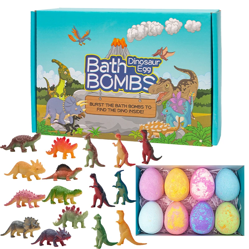 Wholesale Fizzies Bubble Bath Supplies Organic Cbd Cute Dinosaur Egg Bath Bomb With Toys Inside Kids Luxury Skin Care Set