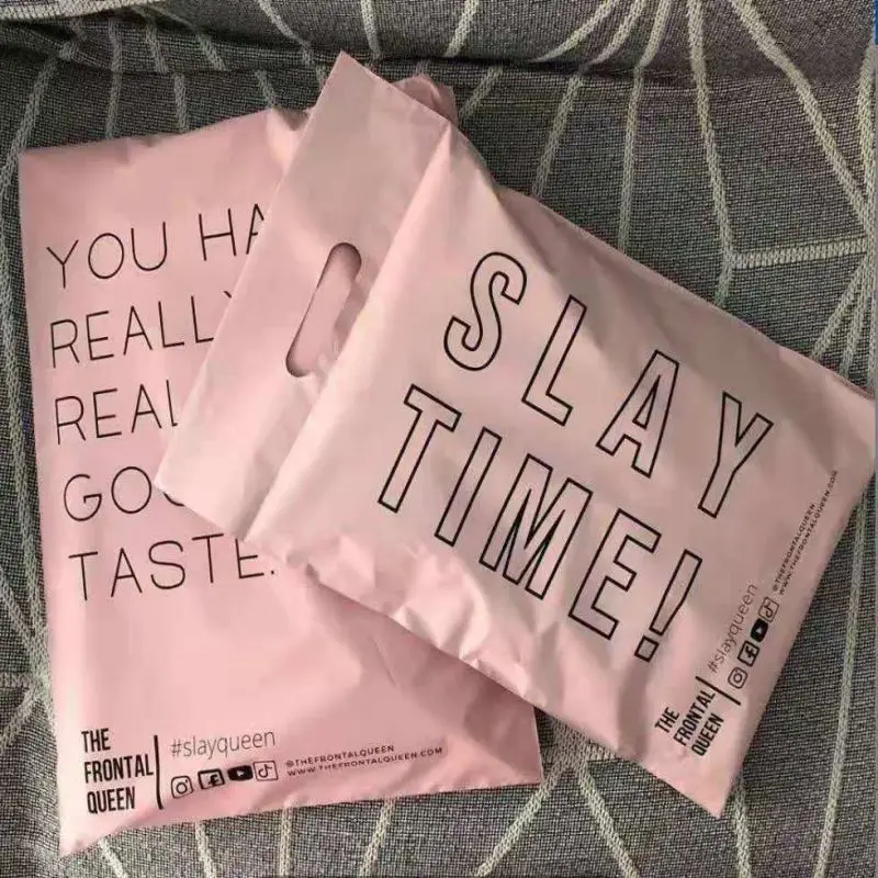 Custom Poly Mail Pink Handle Mailing Bags Plastic Custom Logo with printing Shipping Package for Clothes