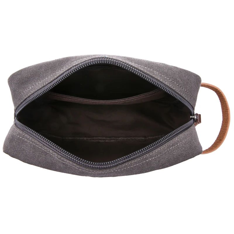 Aosheng guangzhou factory custom mens grey canvas small travel make up bag cosmetic pouch makeup bag