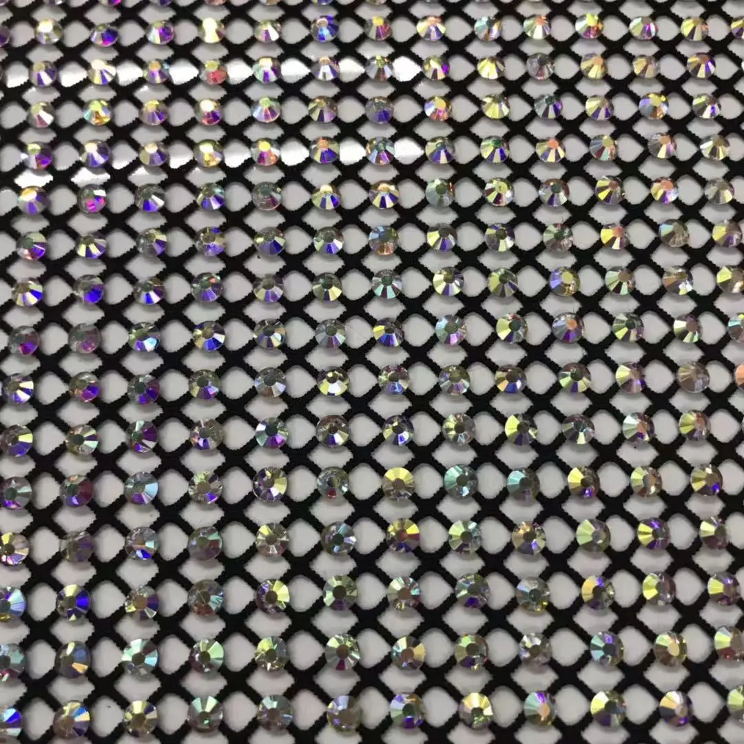 Rhinestones  Stretch Elastic Net Trim Crystal AB Rhinestone mesh fabric