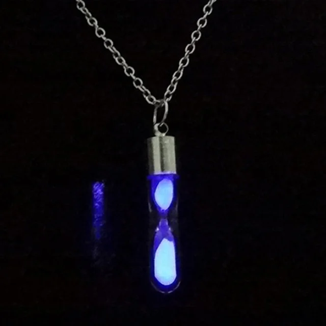 Women Men Halloween Accessories Glow In The Dark Quicksand Wishing Hourglass Crystal Drift Bottle Jewelry Necklace