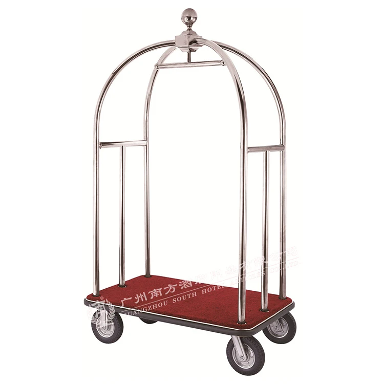 Stainless Steel Hotel Luxury Crown Foldable Bellboy Cart Rack Concierge Birdcage Barrow Baggage Bellman Trolley Luggage Carts