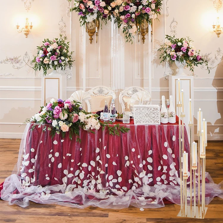 
8 Head Gold Candle Holder Wedding Table Centerpiece Acrylic Glass Candle Holder Candlestick Holder For Home Decor 