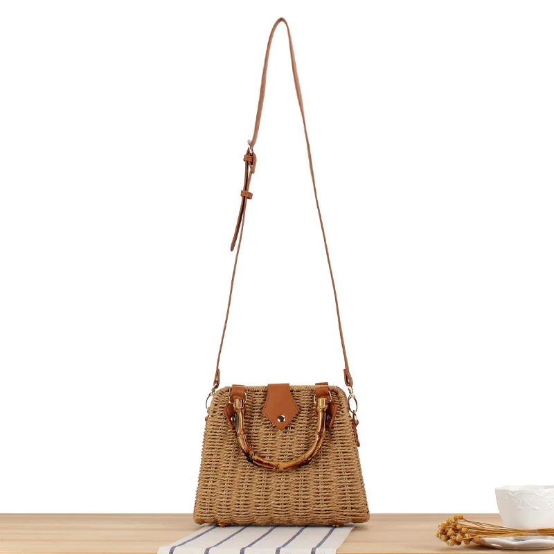 CPC Half Moon Straw Bag Crossbody Bag For Girl And Women Simple Style Pure Color Summer Mini Beach Straw Tote Bag