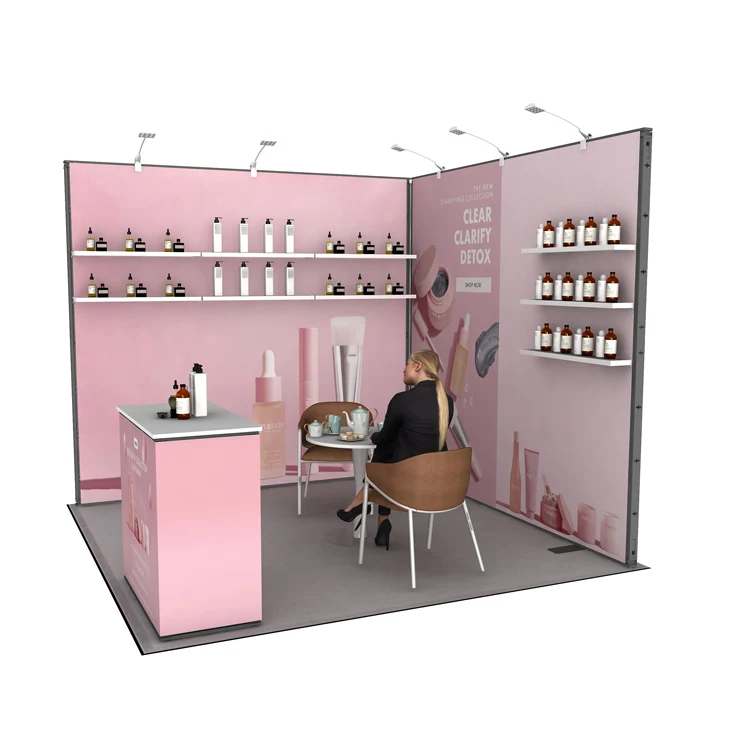 Новый Модульный Выставочный Стенд с логотипом 10x10 для косметической одномодовой выставочной будки поддерживает индивидуальный дизайн.