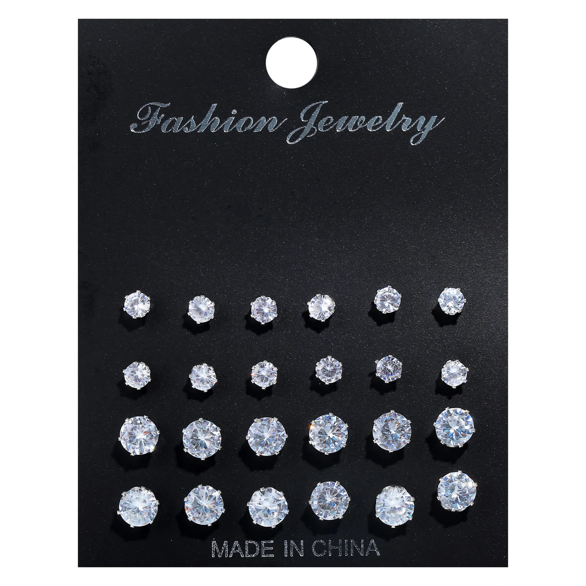 Wholesale Gold Silver Earrings Cheap Shiny Cubic Zirconia Ear Stud Gold Plated Simple Earring 8mm 7mm 6mm 5mm 4mm 3mm