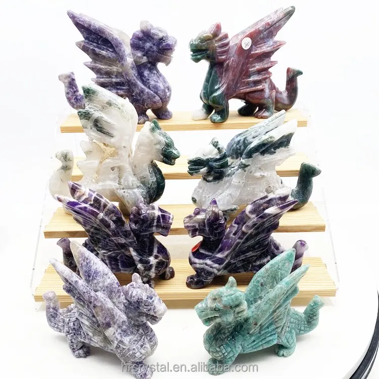 Large Dragon Have Carved Healing Semi-precious Stone Crafts Gemstone Crystal Animal Carving