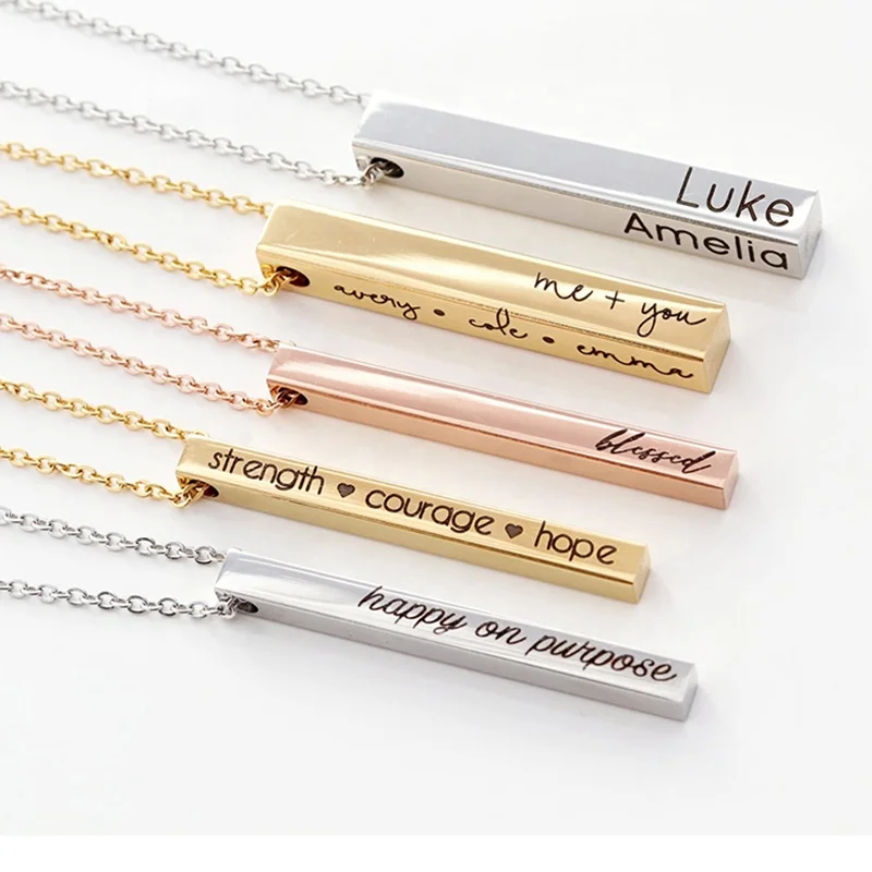 
Custom Personalized Vertical Bar Charm Name Letter Pendant Necklace Inspirational Jewelry 
