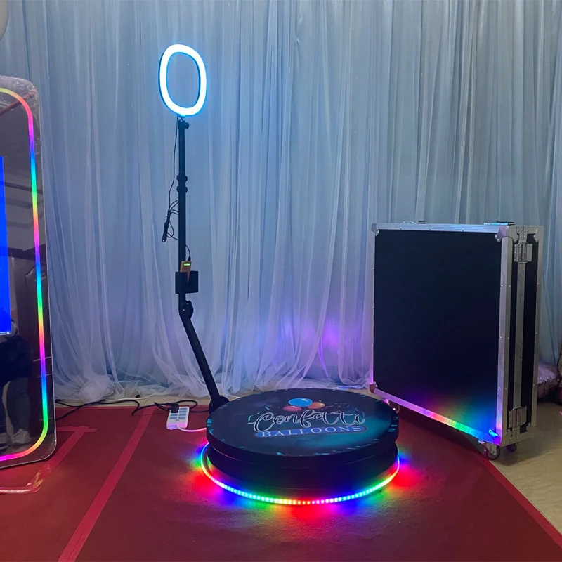 Metal 360 Photobooth Free Customization Of Logo Size Option Automatic 360 Degree Spin Video  For Party Led Light