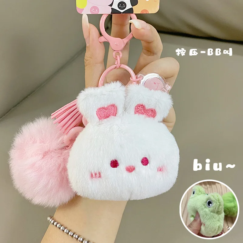 New Creative Stuffed Plush keychain Cartoon Decompression Press to sound Smile Animal Plush Keychain
