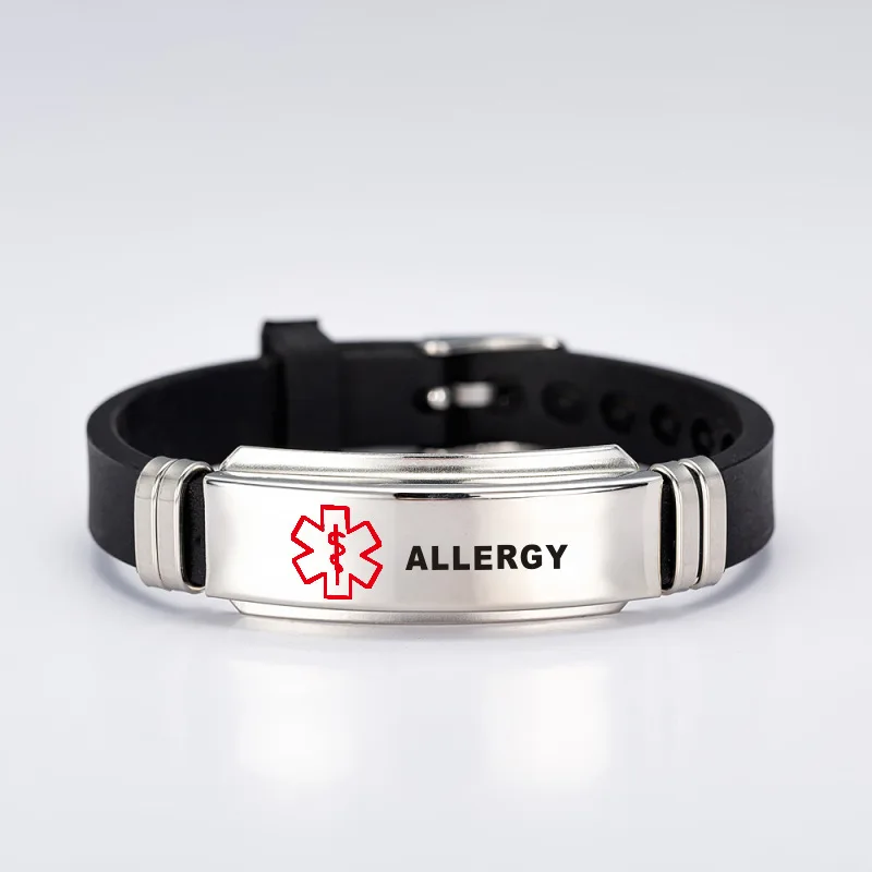 TYPE 1 Diabetic Silicone Bracelet Medical Alert QR code ID for Men and Women Adjustable Size Stainless Steel rubber wristband