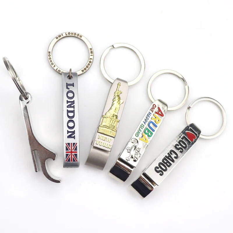 Custom Logo Hot Style Tourist Souvenir Metal Beer Bottle Opener Keychain Key Rings