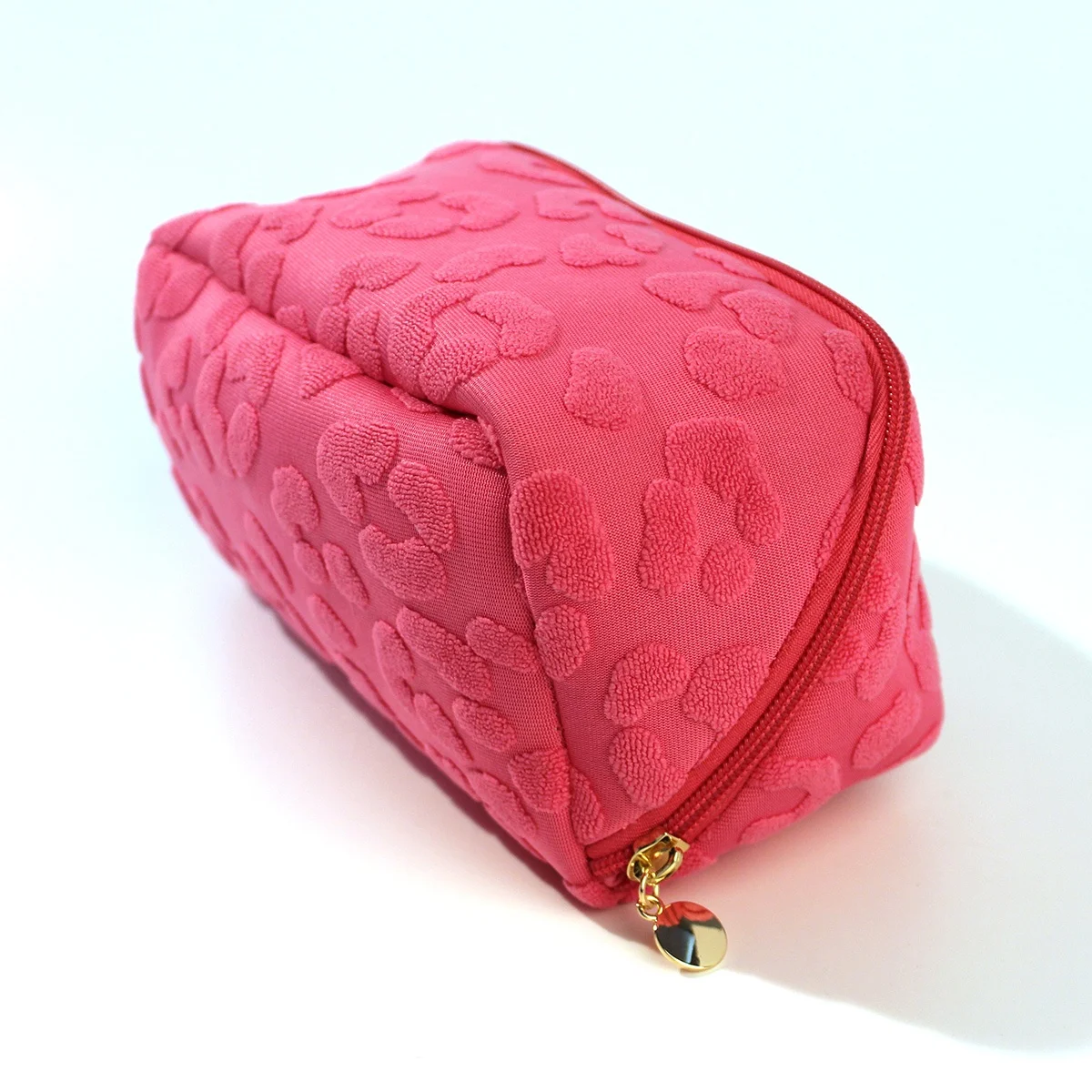 Soft Recycled Terry Towel Peach Skin Velvet Cosmetic Bags Toiletry Cases Flower Pattern Embossed Travel Make Up Bags