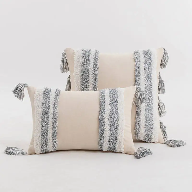 Innermor  Handmade Moroccan Home Decoration Boho Tufted Throw pillow cover luxury striped  Geo Modern Cushions