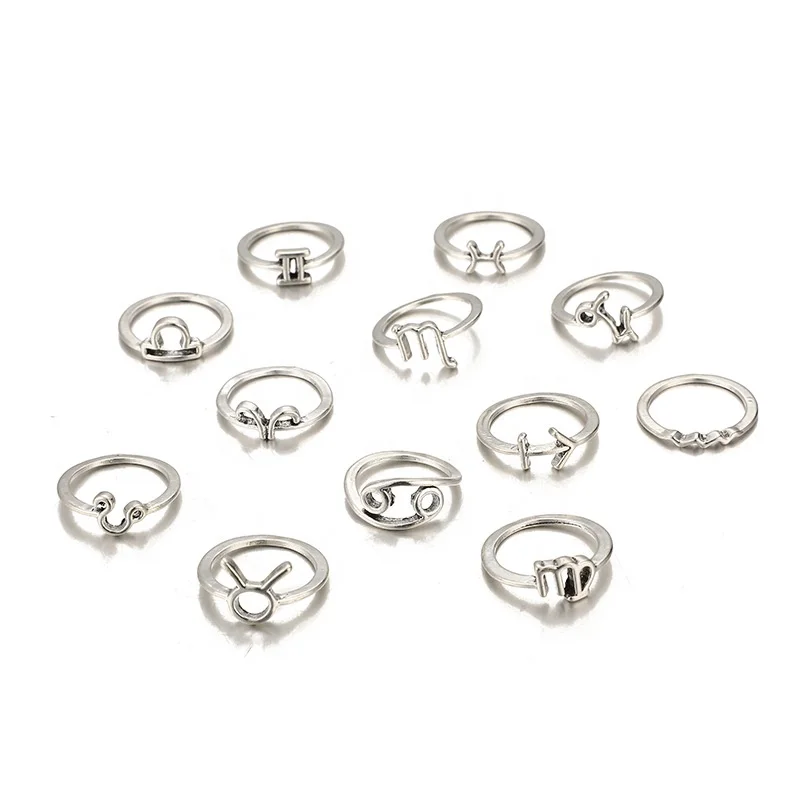 
Vintage 12pcs/set Rings Set For Women Cancer Leo Virgo Libra Rings Zodiac Signs Fashion Rings 