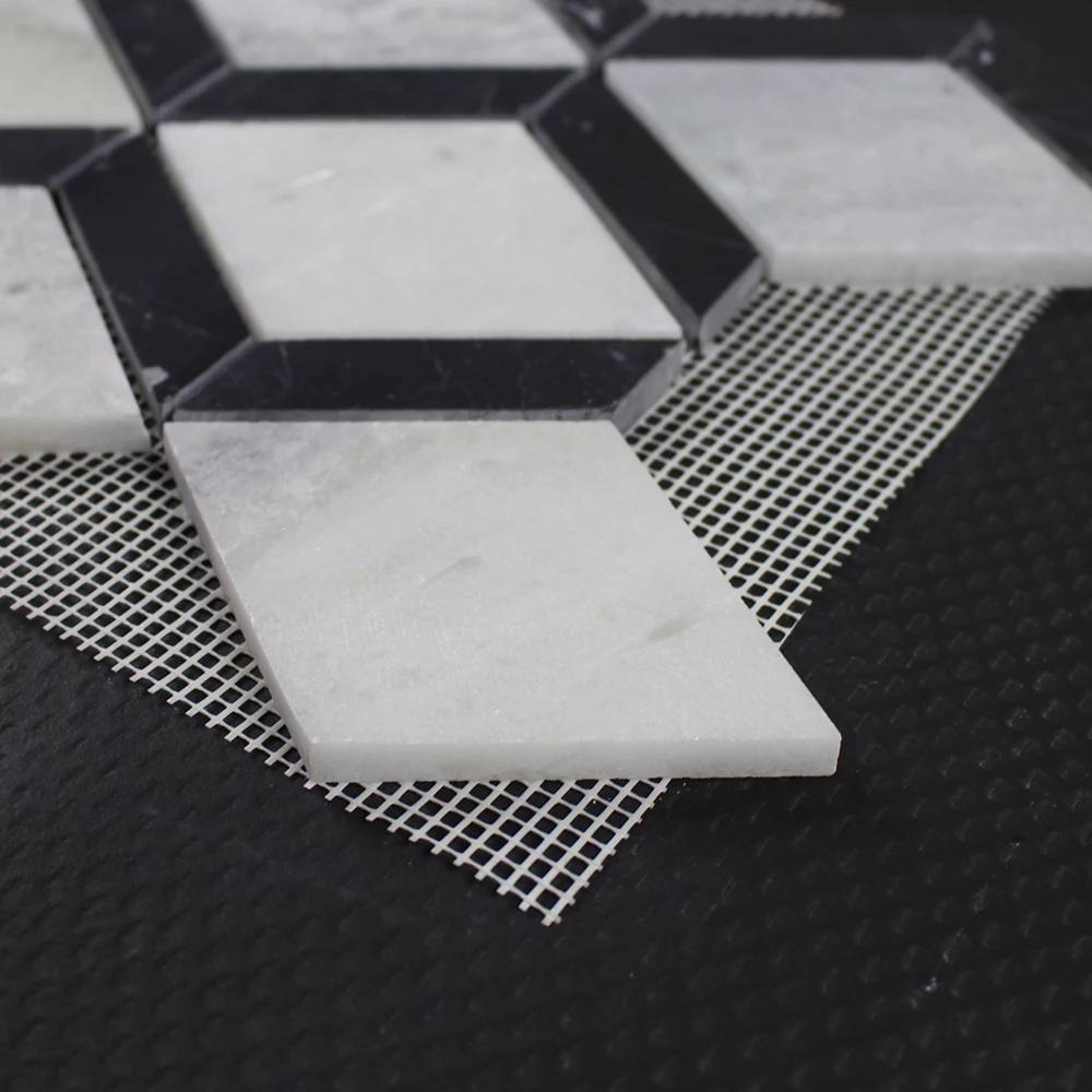 Black Marquina White Marble Rhombus  Wall Decoration Mosaic Tile  For Kitchen