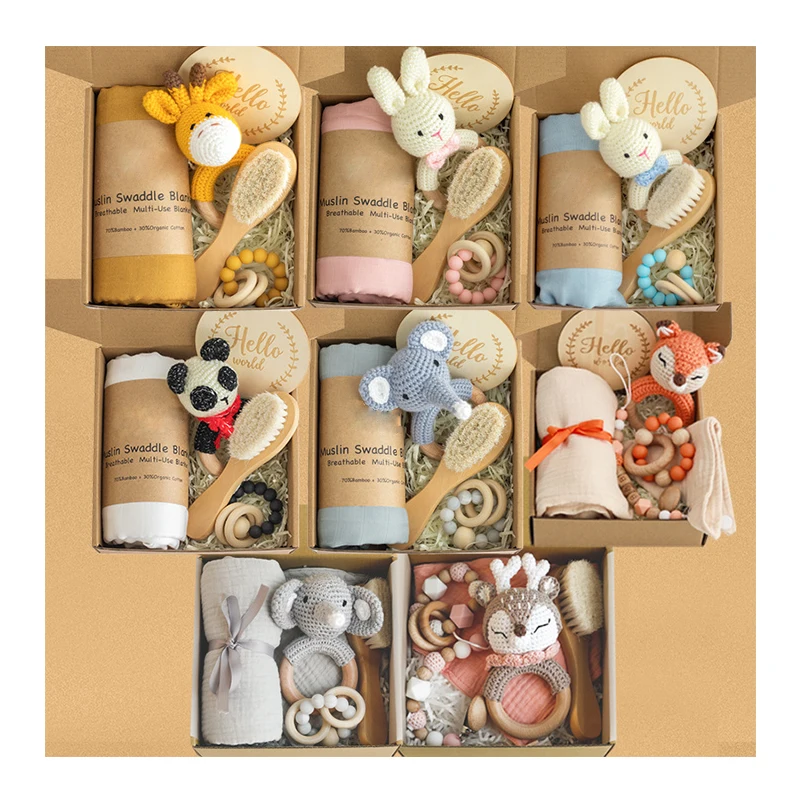 2023 New Organic Bamboo Cotton Infant Wrap Newborn Gift Set Soft Baby Muslin Swaddle Blanket Set