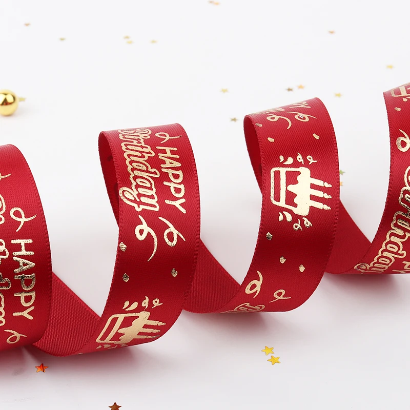 
2cm 10 colors high quality Hot sale happy birthday printed satin ribbon 