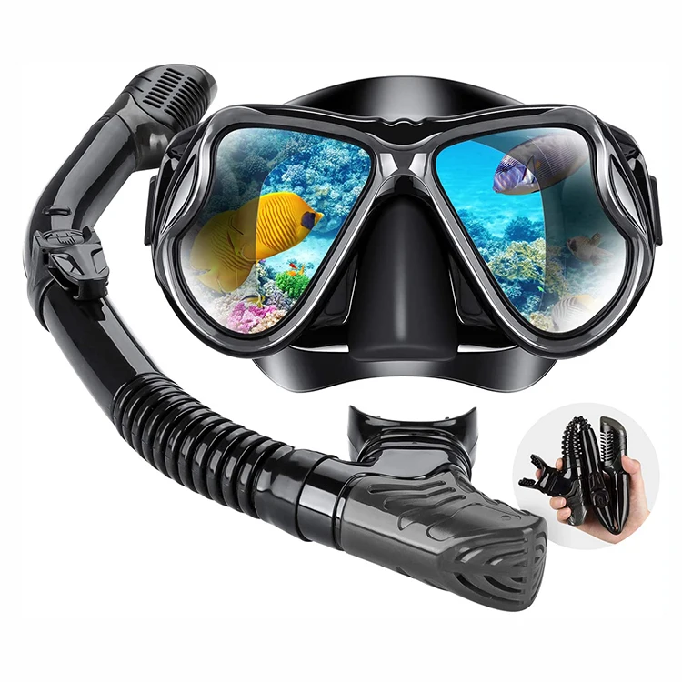 Dry Snorkel Mask Set Snorkeling Gear Anti-Fog Scuba Diving Mask Easy Breathing Professional Snorkeling Gear for Adults Women