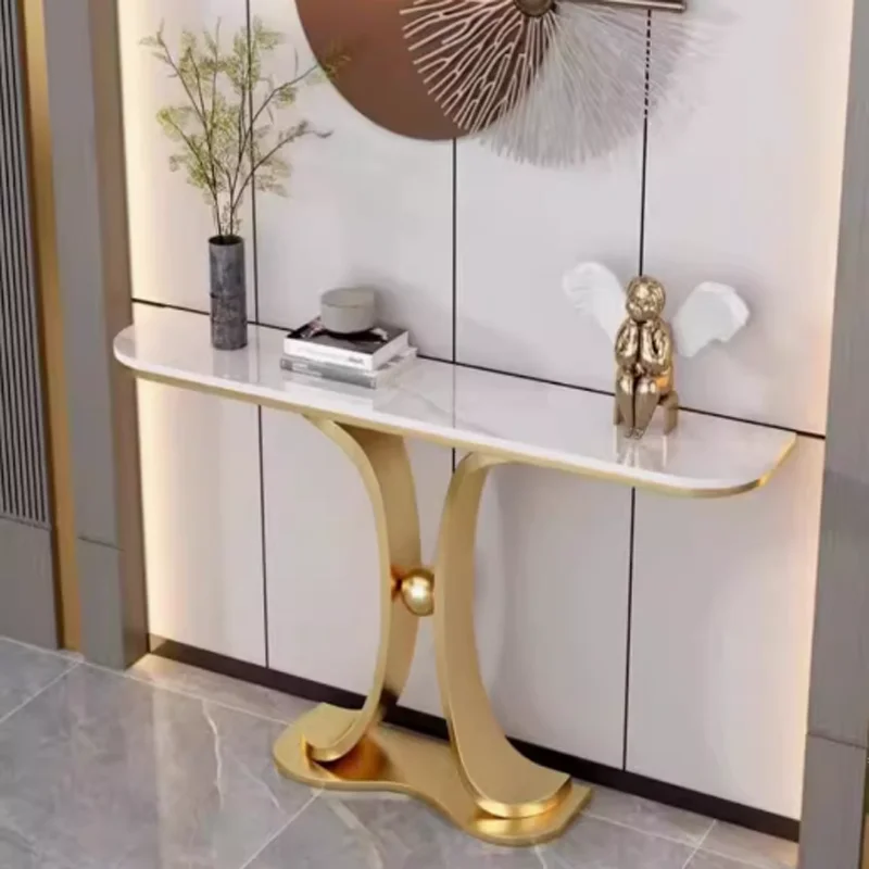 Gold Console Table Modern Sofa Table For Living Room Hallway Marble Black White Narrow Entryway Table CECX004