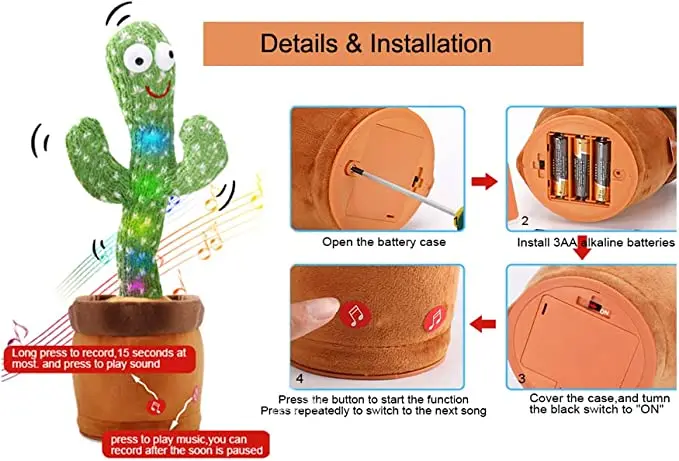 Новинка оптовая продажа детская Милая аккумуляторная батарея зарядка usb имитация танца говорящая игрушка кактус