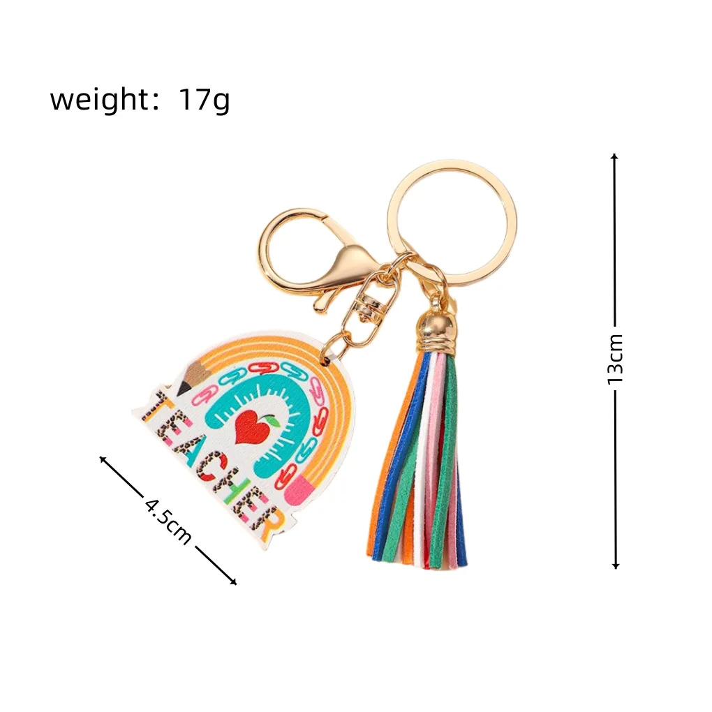 Popular Rainbow Wooden Tag Tassel Keychain Creative Wood Keychains Teacher Keychain For Graduation Season Gifts