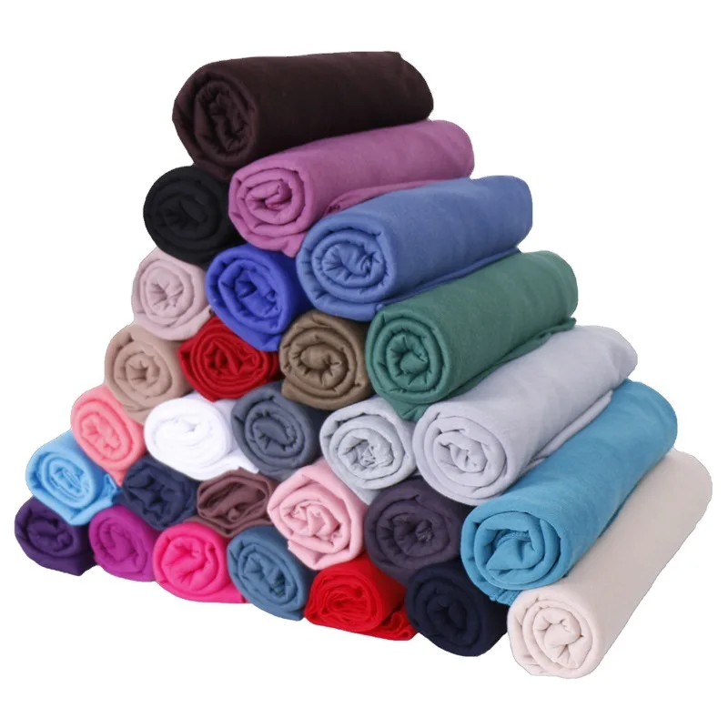2022 New design Malaysia Scarves mercerized cotton hijab muslim women pure color crinkle scarf