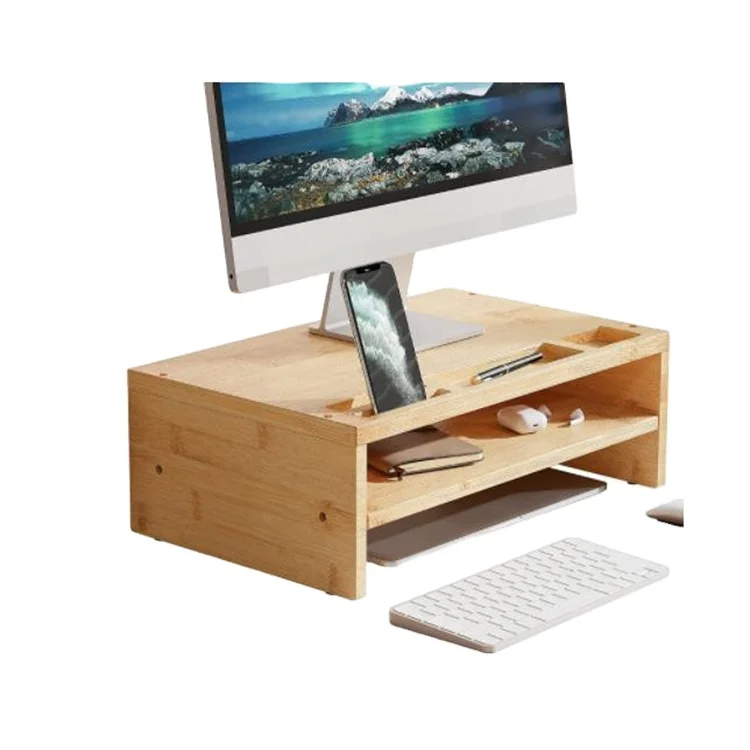 2 Tier Bamboo Monitor Riser Stand Desk Laptop Stand Desk Organizer Bamboo Monitor Stand (1600584076261)