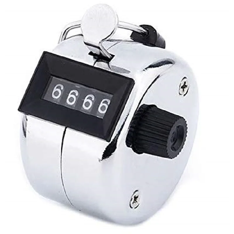 4 Digit Hand Tally Metal Counter Stainless Steel Mechanical Clicker with Finger Ring for Golf Training Aids Golf Accessory