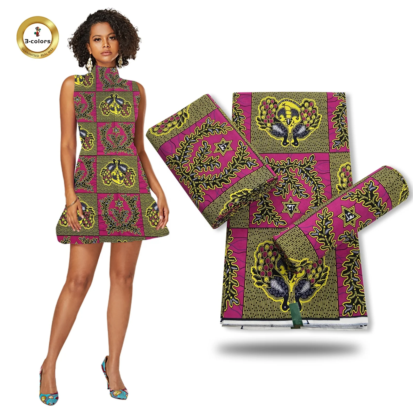 Manufacturer Cotton Printed African Ankara Fabric Labels Cotton Real Wax  For Dress