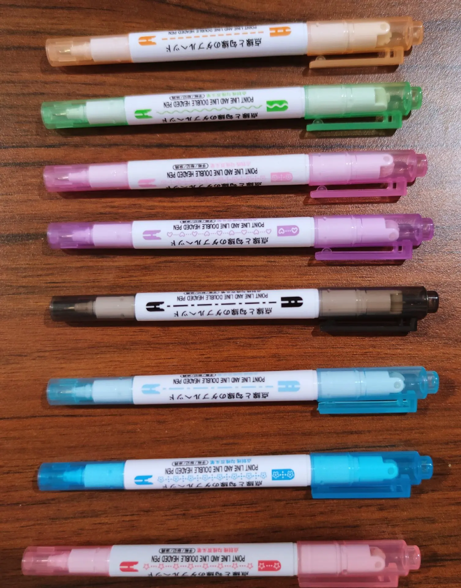 New Arrival 8pcs Multi Colorful Highlighter Curve Shapes Roller Tip Curve Liner Marker Dual Tip Marker Pen