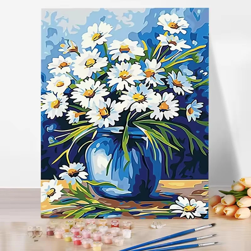 Digital Oil Painting diy hand fill Healing small daisies Landscape painting hand-painted painted oil paint