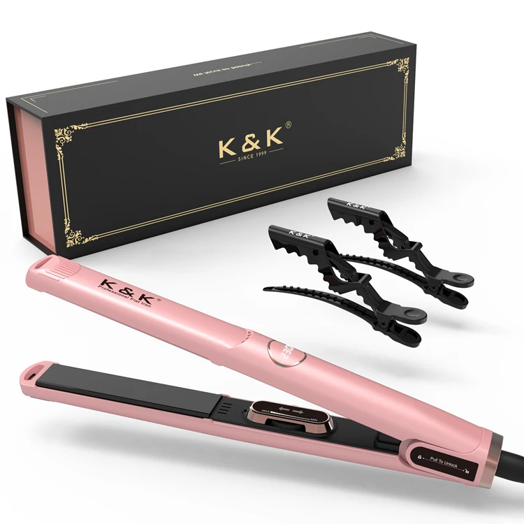 K&K Titanium 2 in 1 Hair Straightener & Curler Electric Flat Iron with LCD Display for Household Hotel Use Ceramic PTC Plates