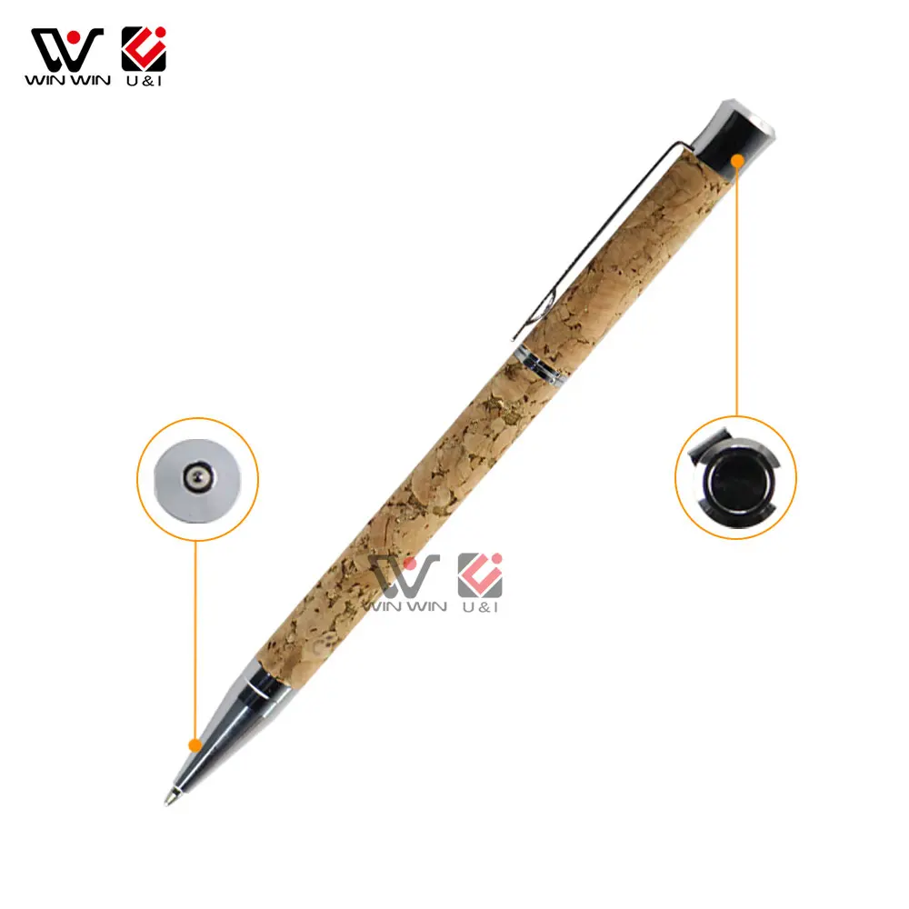 Eco-Friendly  Pen 1.0mm Refill Black Ink Pen Unique Wood Custom Logo Recycled Cork Wood Ballpoint Pens