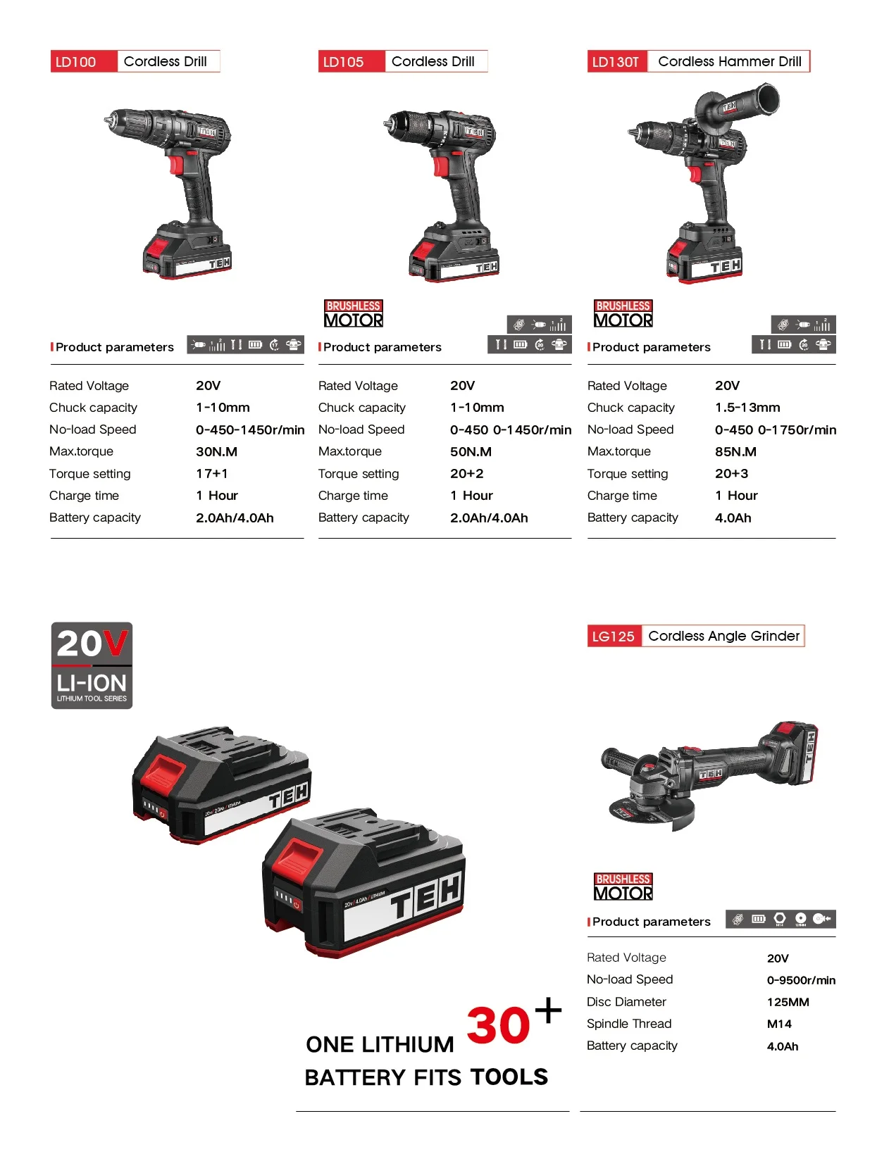 TEH High Quality Best Price 20V Power Tools Combo Kit Cordless Set