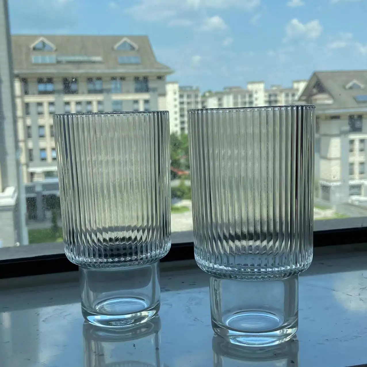 350ml Transparent Ribbed Vertical Striped Glass Cup Ribbed Crystal Ribbed Martini Ice Cream Whiskey Cocktail Glass cup