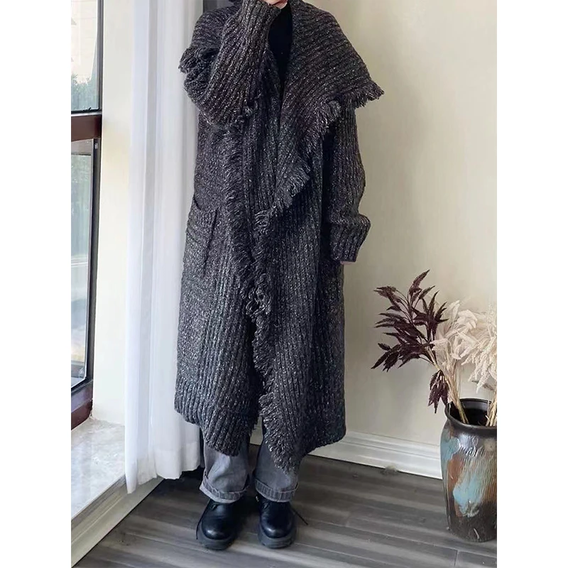Hot Trendy  Alpaca Vintage cardigans overcoats   Soft Thick Loose  Long Sweater Knitted Cardigan  HX10