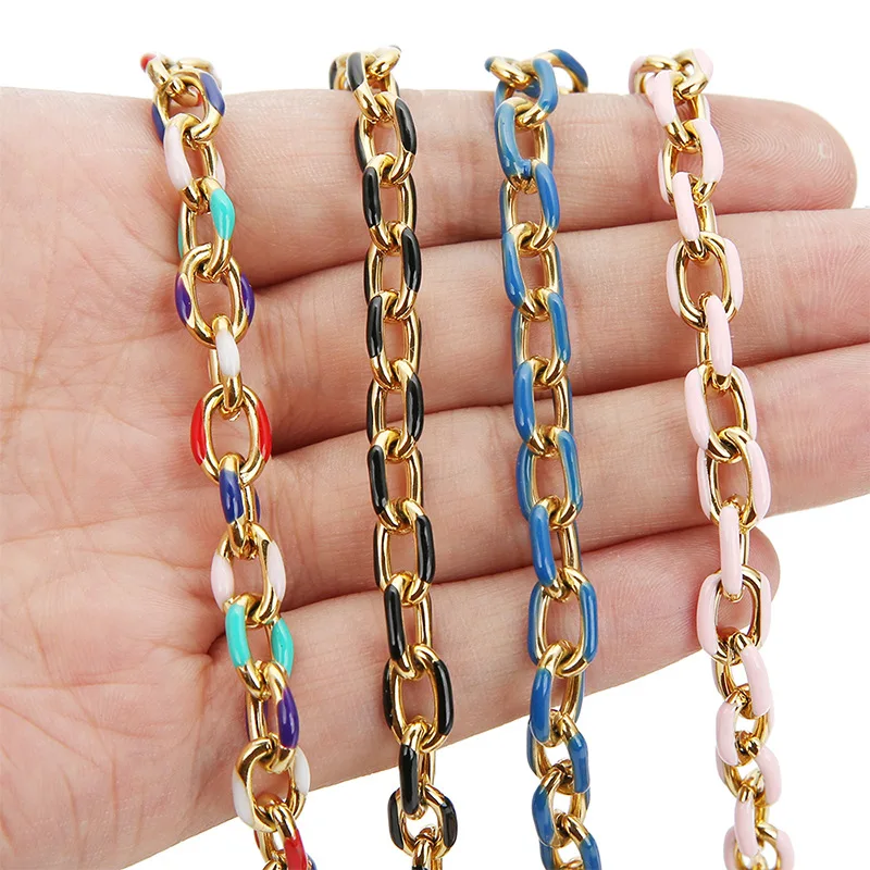 Jewelry Accessories Stainless Steel 8mm Stainless Steel Dripping Oil Chain Enamel Color Cross Chain Diy Thick Chain