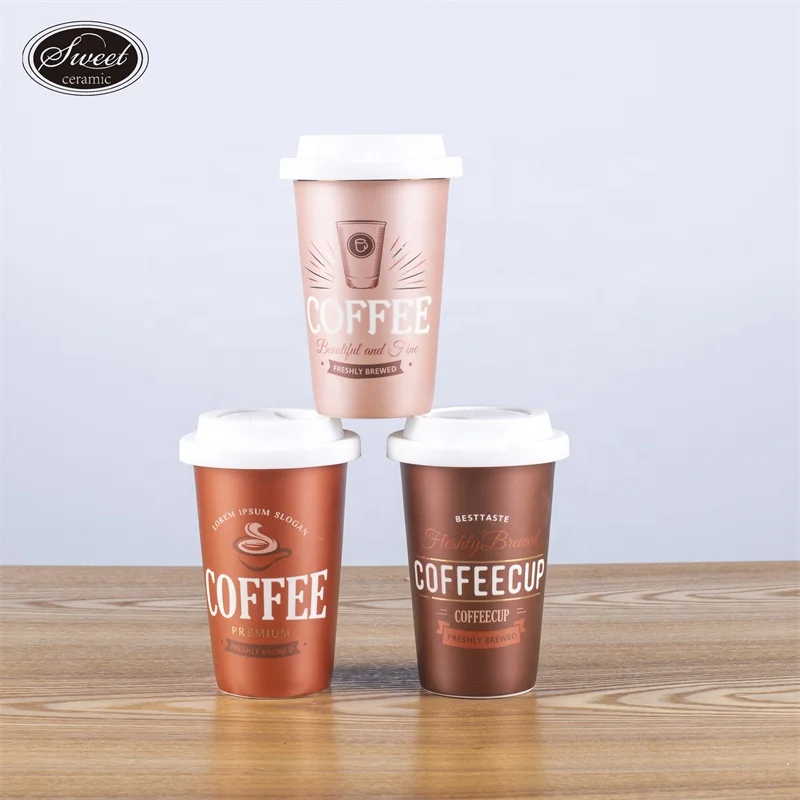 Latest Trending 400ml Custom Coffee Golden Water MoM Dad Gift Mug Ceramic Travel Cups Mugs With Silicone Lid